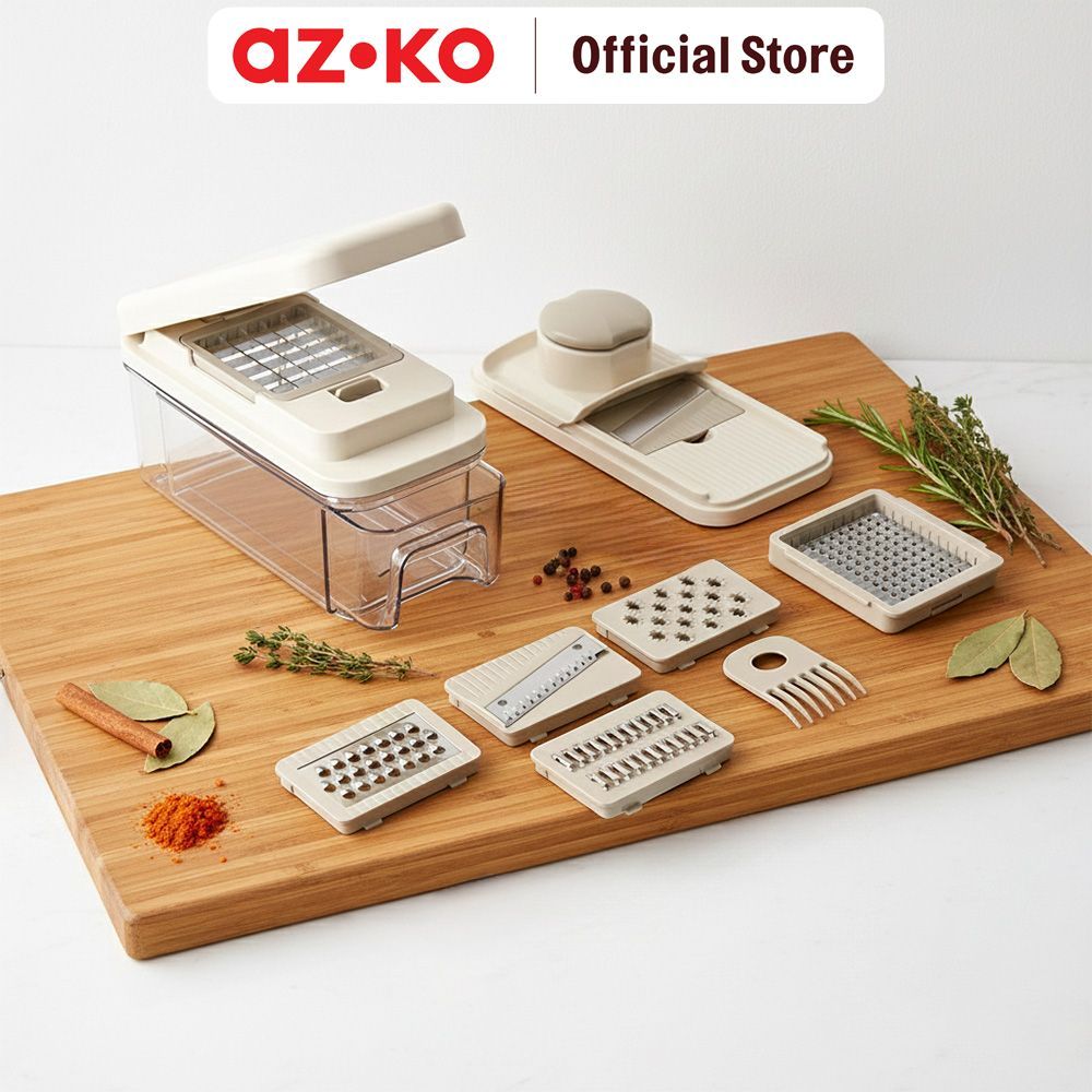 AZKO Culinart 1.2 ltr Set Alat Pemarut & Pengiris - Krem Beige Alat Parut Grater Pemarut Keju Bumbu 