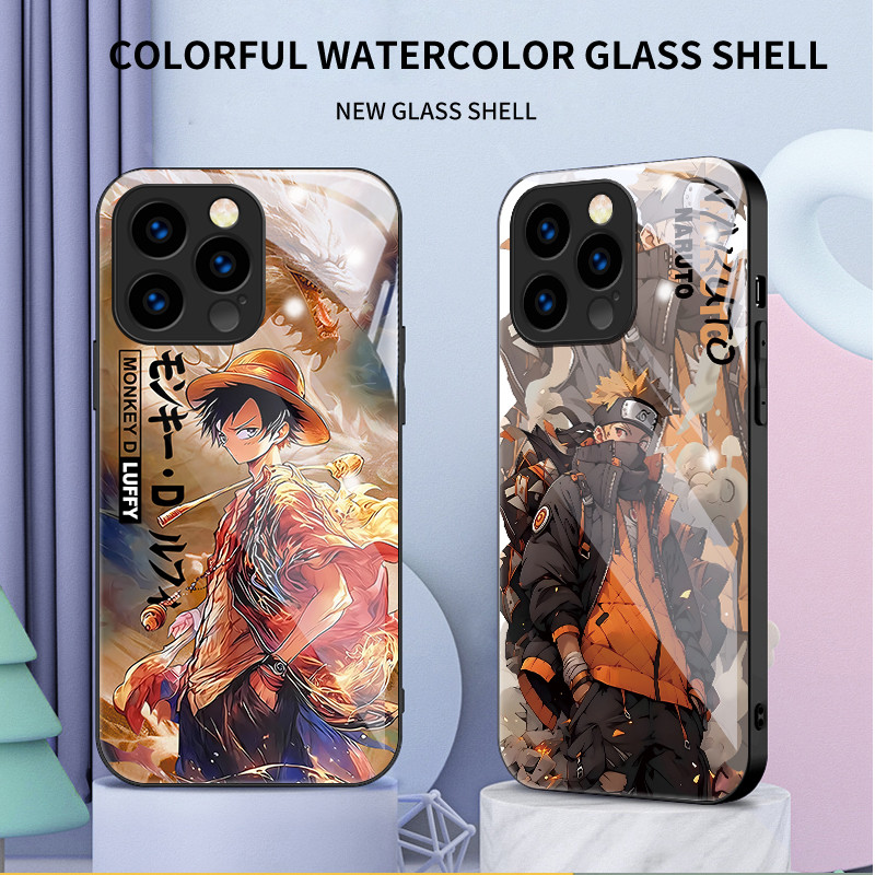 Kaca Casing Motif Kartun Naruto Luffy Untuk OPPO A15 A16 A17 A18 A31 A38 A52 A33 A53 A57 A58 A60 A76