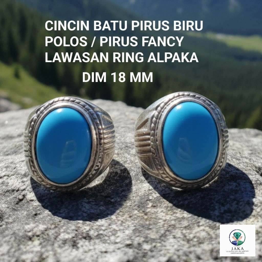 CINCIN BATU PIRUS BIRU POLOS / PIRUS FANCY LAWASAN RING ALPAKA