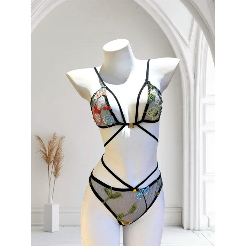 SS2276 sexy bra set wanita Lingerie sexy bh dan gstring transparan