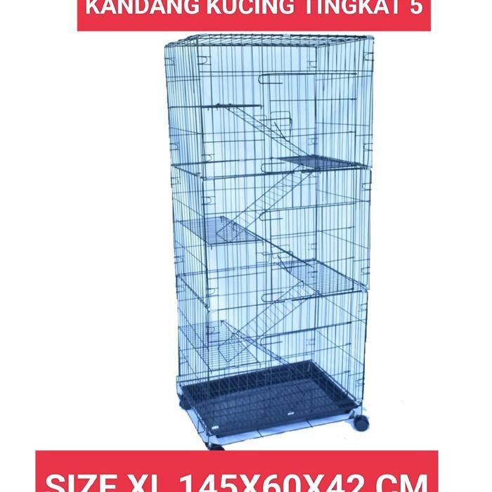 Kandang Kucing Jumbo Tingkat 5 Roda Ukuran L 150x60x42 CM