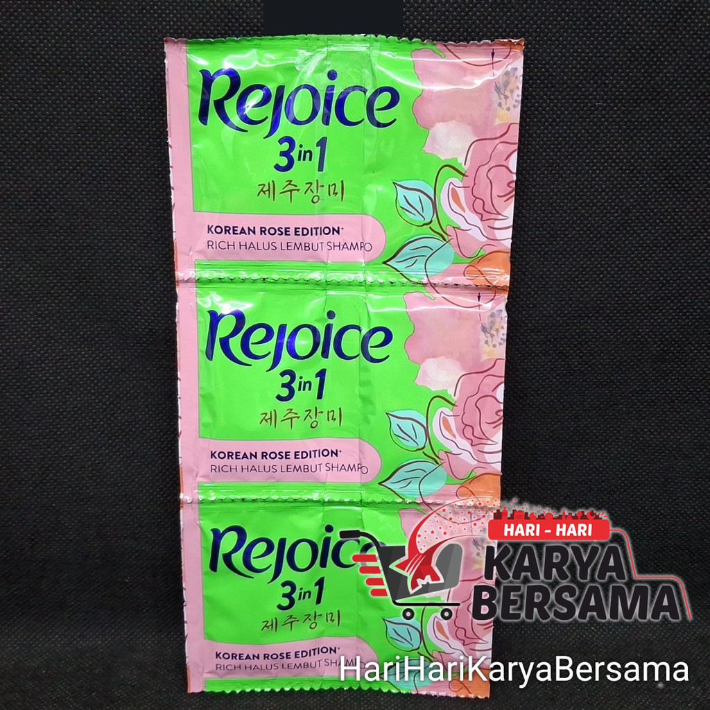 PERAWATAN RAMBUT REJOICE SHAMPO SAMPO 3 IN 1 RICH JEJU ROSE SACHET 3'S X 10ML