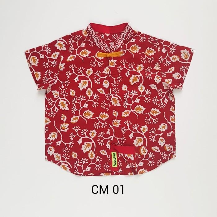 HEYTIMMY - Kemeja Cheongsam Batik Anak Laki Laki - Warna Merah Var 1 - CM 01, 8-10 tahun