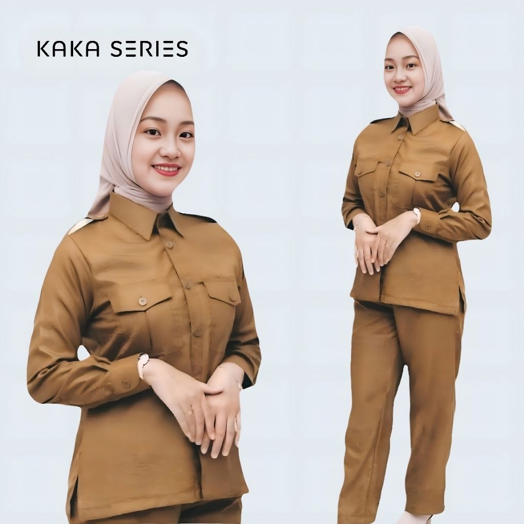Baju Pns Wanita Khaki Tua Kemeja Set Celana dan Rok | Seragam Dinas Keki Tua
