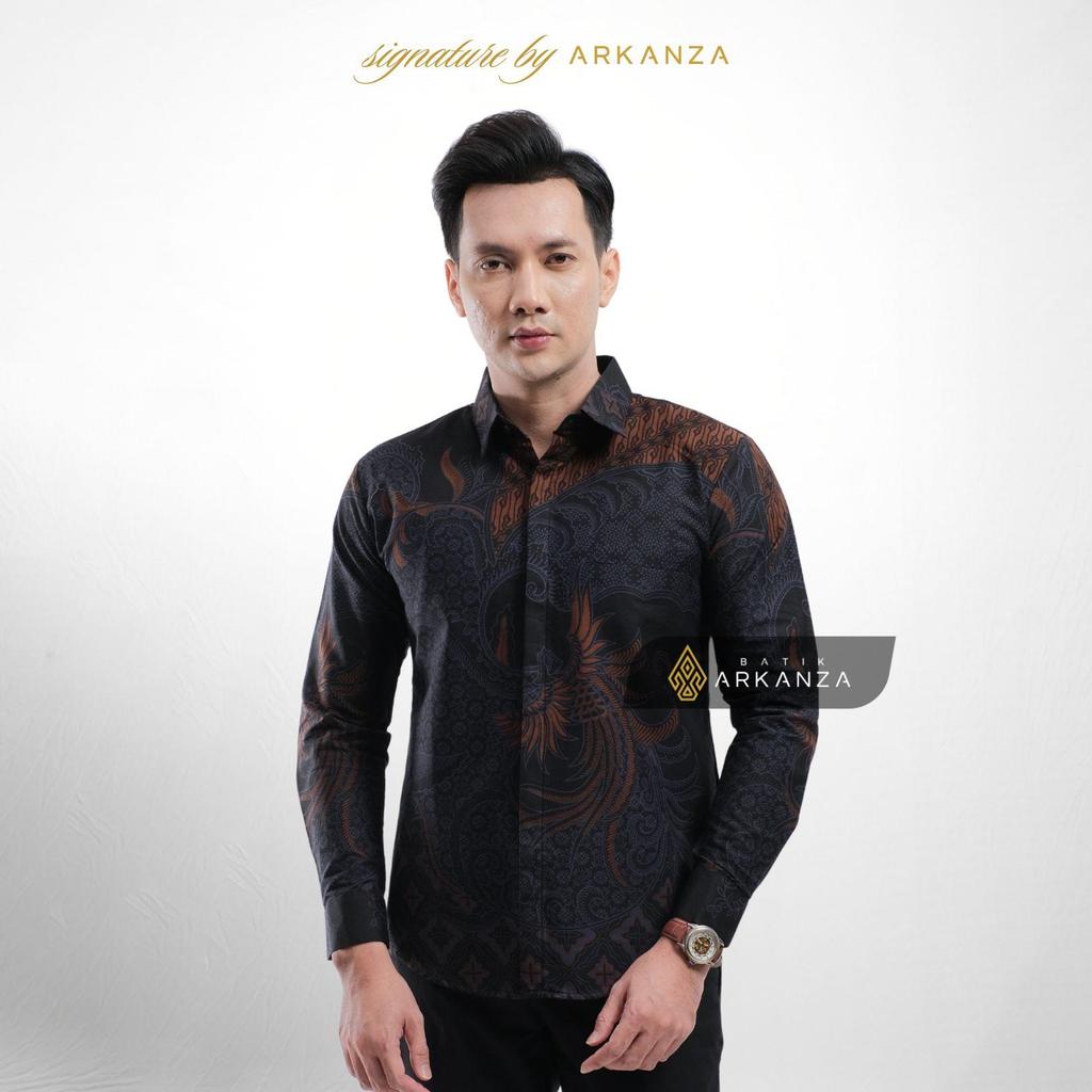 Arkanza Signature Motif Wiranata Kemeja Batik Pria Lengan Panjang Eksklusif Curved Hem Jahitan Presi