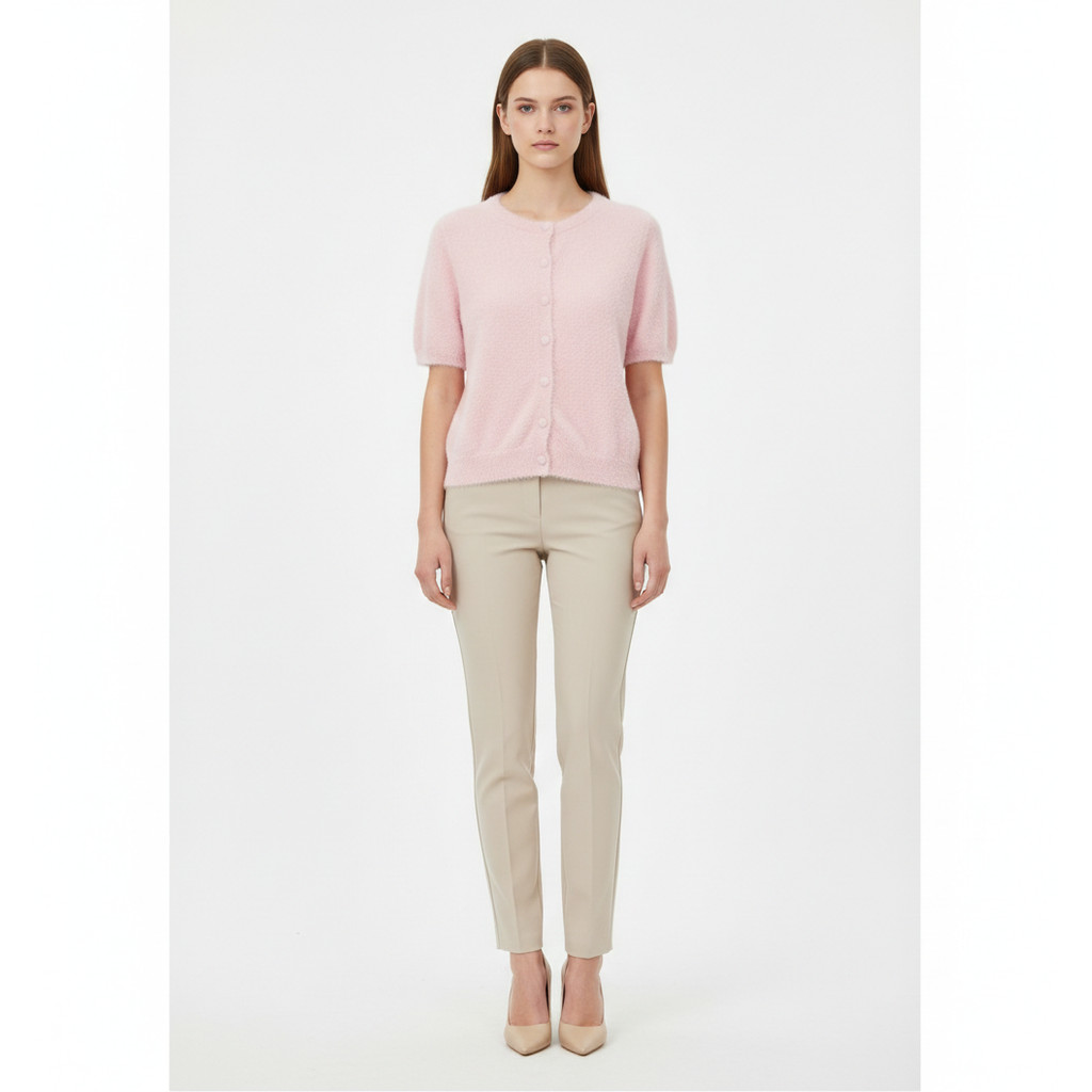 C/S S/S FURRY KNIT BLOUSE W/ FURRY BUTTONS ATASAN WANITA CANTIK B00499BB