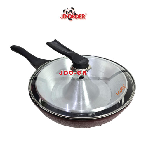 Delfiro Wok Pan Diameter 30cm Set Pengukus Bahan Marble Tebal Anti Lengket Kitchenware