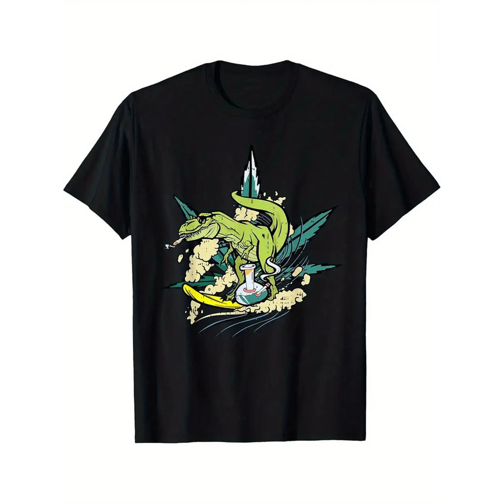 Kaos Dinosaurus Berselancar Merokok Bong Lucu Hadiah Pecinta Ganja - Kaos Terbaik - Cocok untuk Gaya