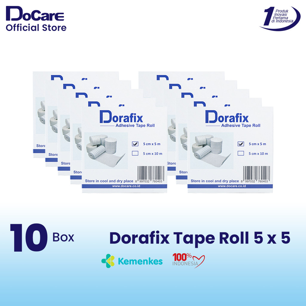 [Bundling 10 Pack] Dorafix  Adhesive Tape Roll 5cm x 5m - Perekat Plester Perban Gulung Luka