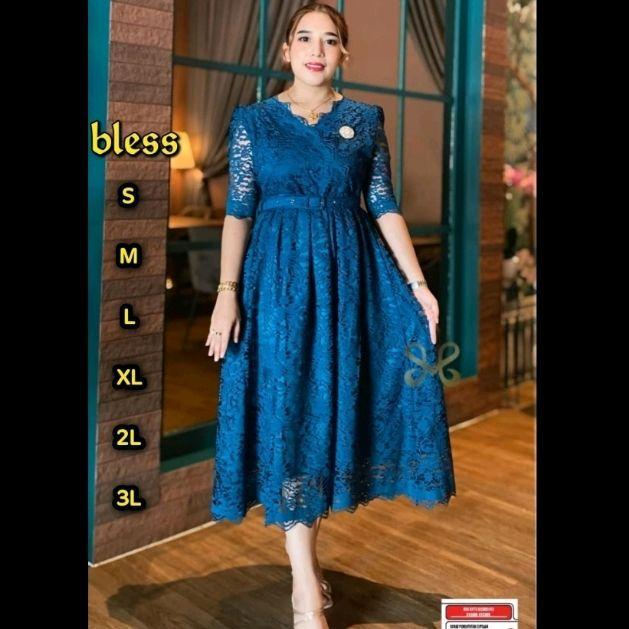 Dress Natal Wanita Mewah/ Dress Brokat/Bridesmaid/Kondangan - Emerald, XL