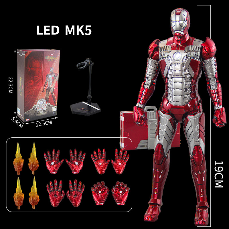 Original Avengers ZD Toy Light version Iron Man Mark3 MK6 Action Figure MK1-7 LED MK85 Suit-up Gantr