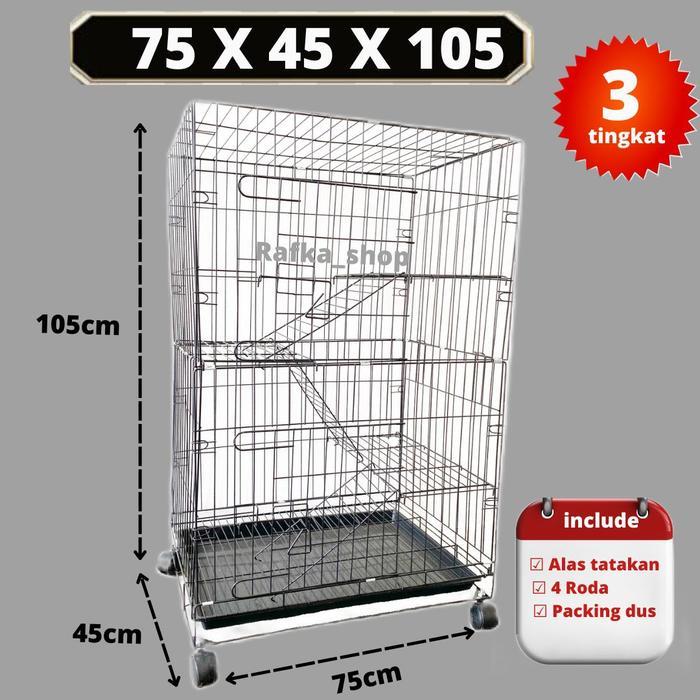 KANDANG TINGKAT 3 UKURAN 75CMX45CMX110CM KANDANG KUCING KANDANG KELINCI KANDANG ANJING LIPAT BESI TE
