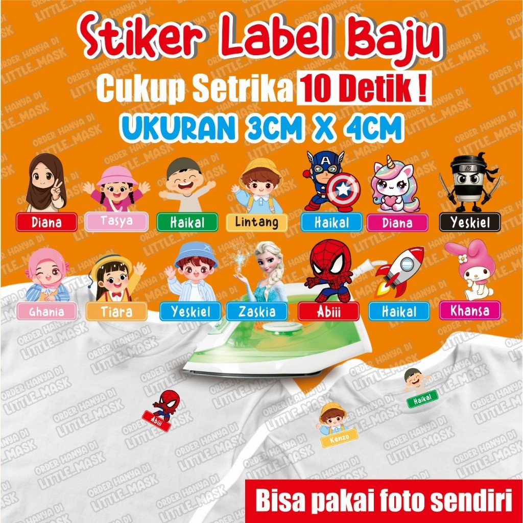 Label Nama Baju Setrika Custom Desain Waterproff (TERMURAH) / LABEL BAJU SETRIKA / SABLON NAMA BAJU
