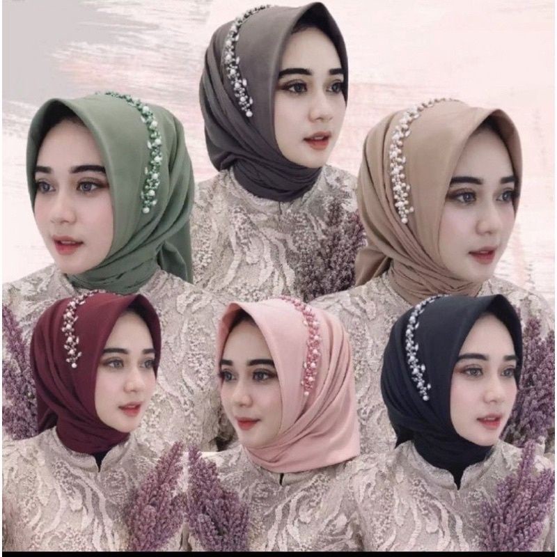 DISKON Hijab Segi Empat Payet Bunga Premium / Segi Empat Bando / Bella Payet Bunga