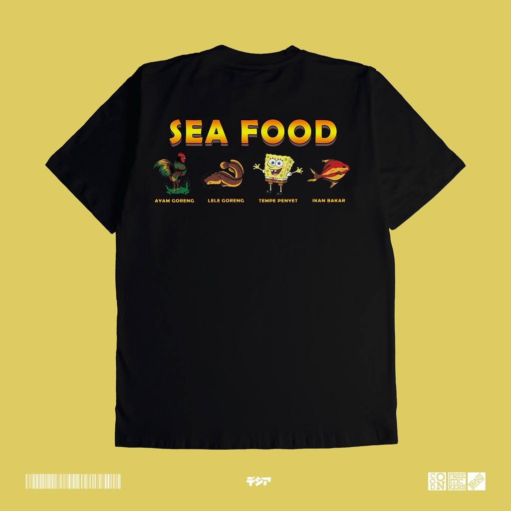 Anime Merch SEA FOOOD Spongebob Tempe Penyet Spanduk Pecel Lele Meme Kaos Anime Manga Baju Jepang DJ