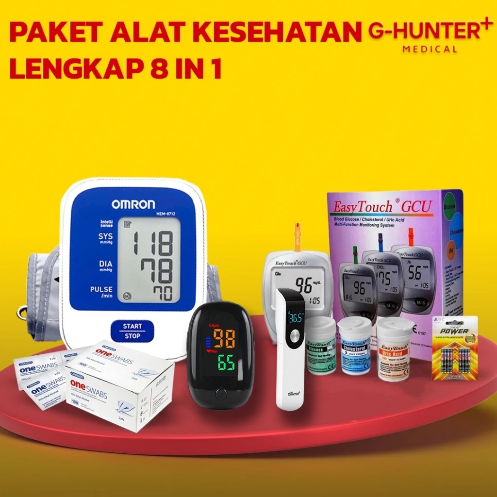 Paket Alat Kesehatan Premium 5 in 1 Lengkap Cek Gula Darah Kolesterol Asam Urat Tensimeter Oximeter 