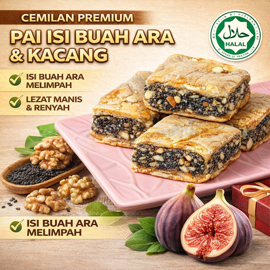 Beli 1 Gratis 1 / Pie Buah Tin Kenari / Camilan Wijen Hitam Sehat / Makanan Sehat Rendah Kalori / 0 