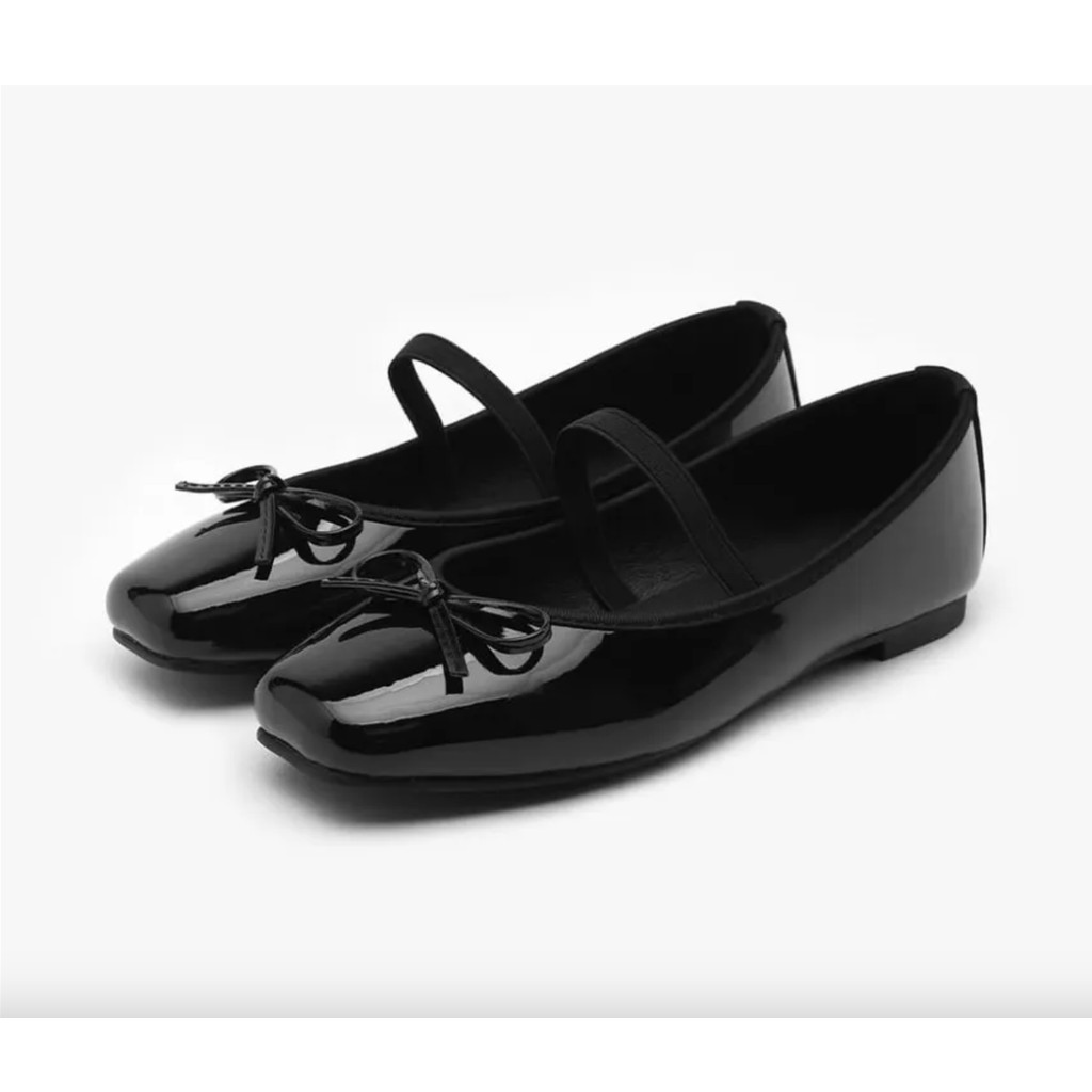 Sepatu Flat Wanita Sappun Erino Enamel Ribbon Maryjane Flats (1cm) Black
