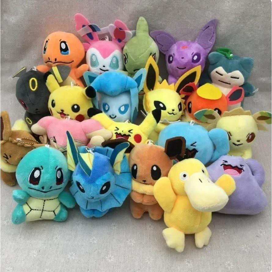 21PCs/set Pokemon Snorlax Charmander Eevee Plush Doll Pent Stuffed Bulbasaur Squirtle Pent Plush Key