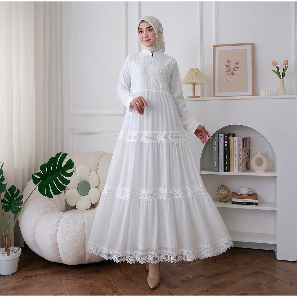 Rotsana.id - Gamis Putih Lebaran 2026 Terbaru Dress Muslimah Baju Muslim Wanita Dewasa Gaun Pesta Re