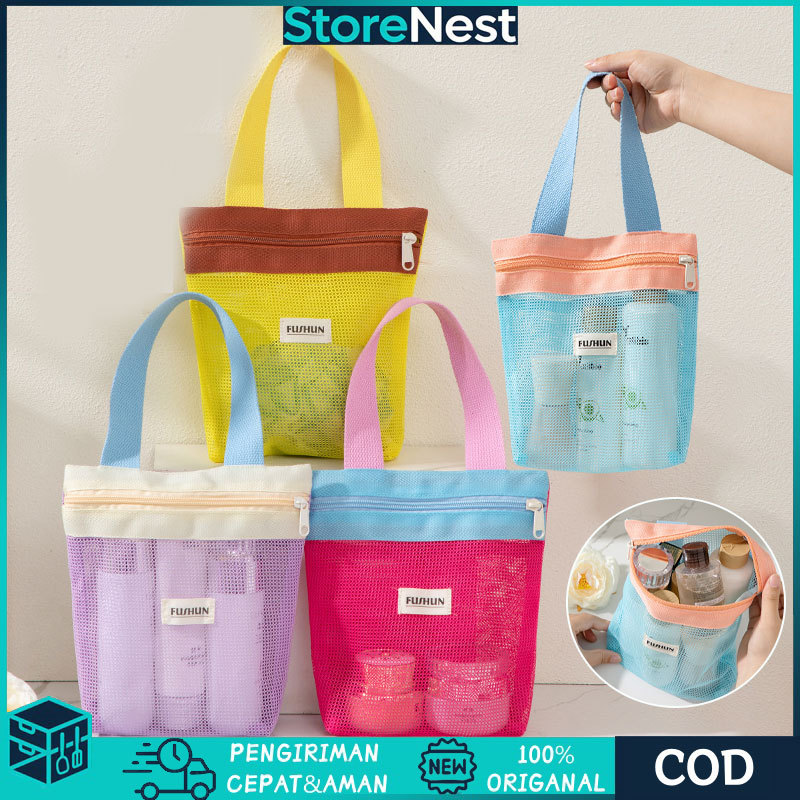 Tas Jaring Sabun Mandi Travel /Tas Kosmetik Skincare Bedak Bayi Bahan Nilon Tebal Transparan