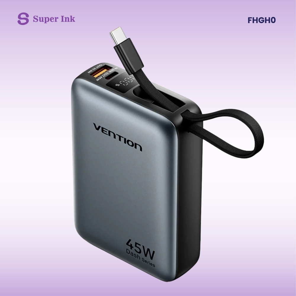 Powerbank Vention FHGH0 20000mAh Fast Charging 45W Built-in Cable Android iPhone