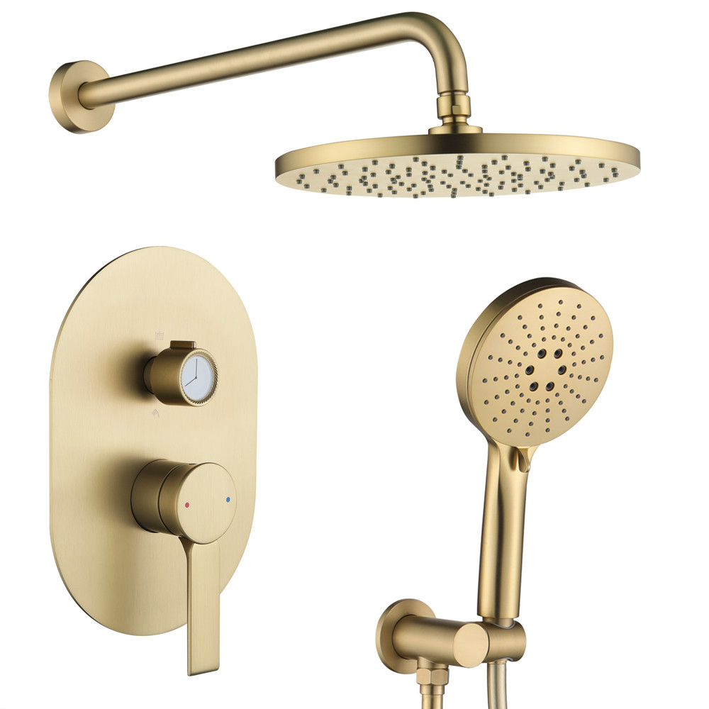 Luxury Brushed Gold Concealed Rain Shower System Brass Mixer Taps Hidden Bathroom Shower Set Embedde