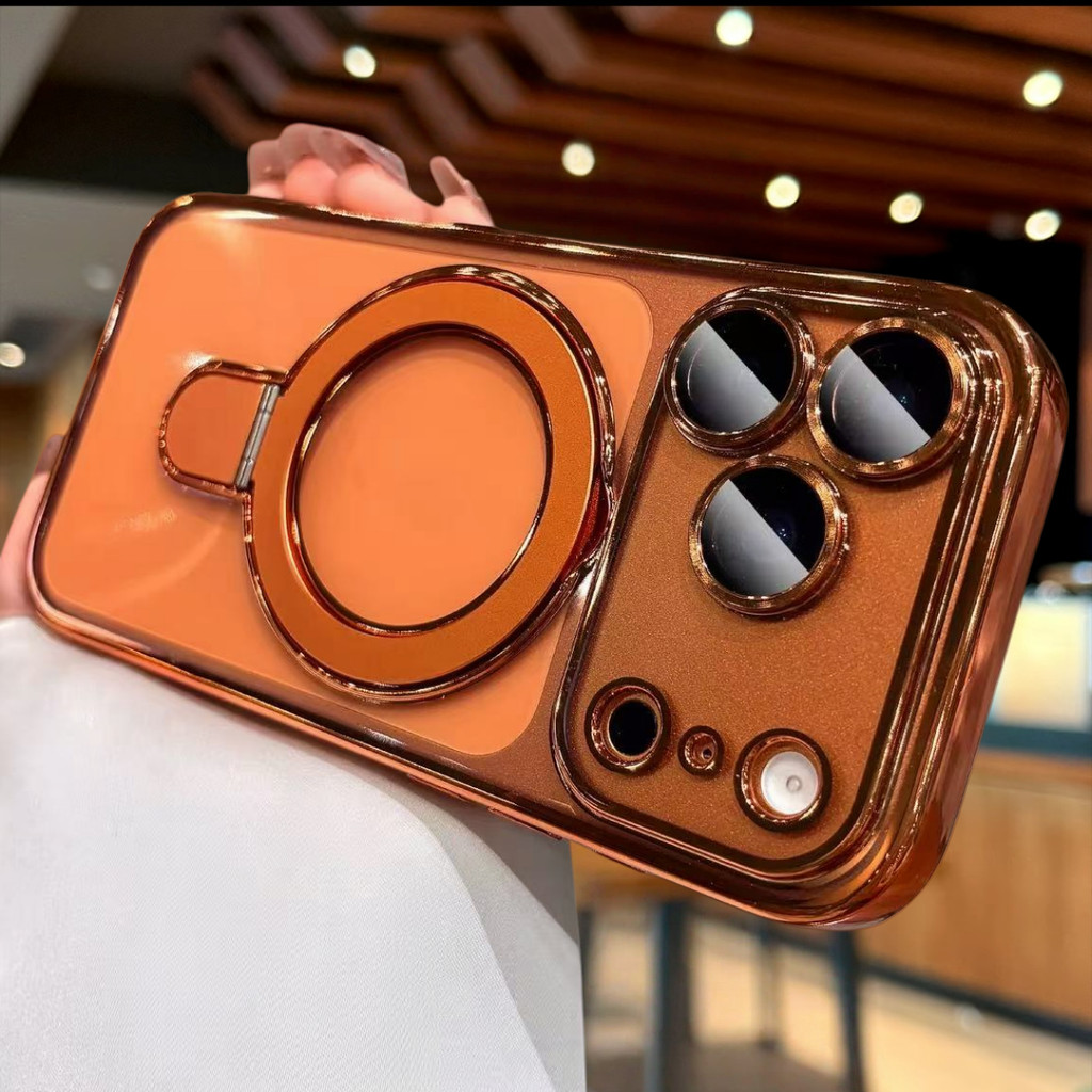 Ready Stok Casing HP iPhone12 13 14 15 16 17 ProMax Oranye Kosmik Titanium Magnetic Bracket Tersembu