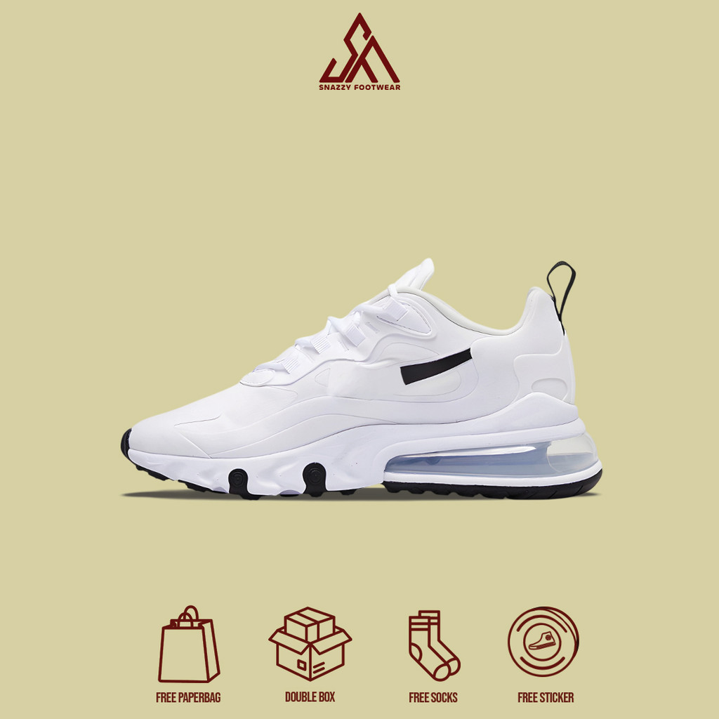 Sepatu Sneakers Nike Air Max 270 React White Black 100% Original Unisex