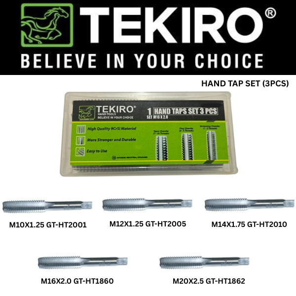 TEKIRO Hand Tap Set M10X1.25-M12X1.25-M14X1.75-M16X2.0-M20X2.5 / Hand Tap Ulir TEKIRO