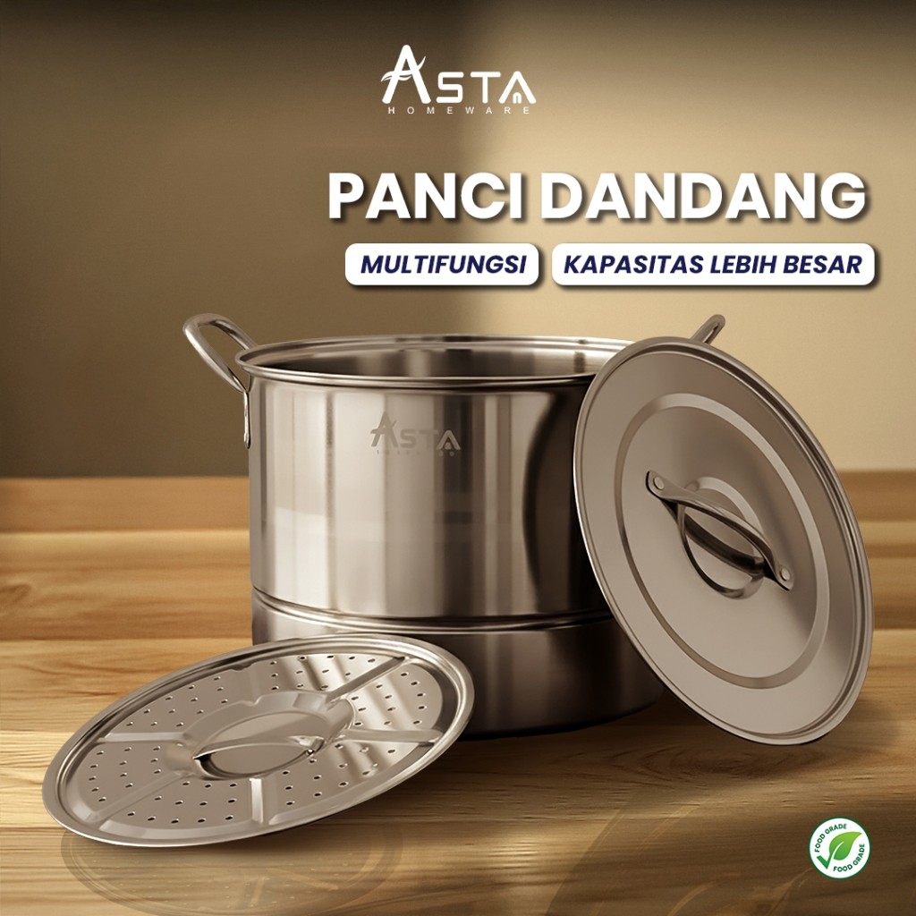 Asta Panci Dandang Kukus Stainless Steel Stock Pot Steamer Dandang Bakso Nasi Tebal