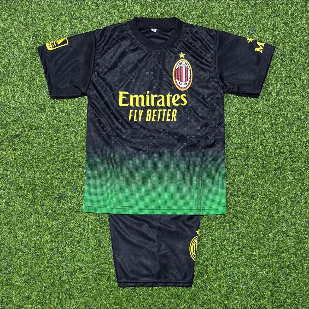 TERBARU Setelan Bola Anak AC MILAN HITAM Jersey Bola Anak Dari Usia 1-15 Tahun