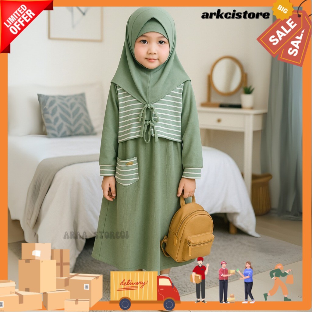 AR Gamis Lebaran Anak Perempuan model Rompi Kekinian Dress anak Usia 1-12 Tahun Pakaian muslim anak 