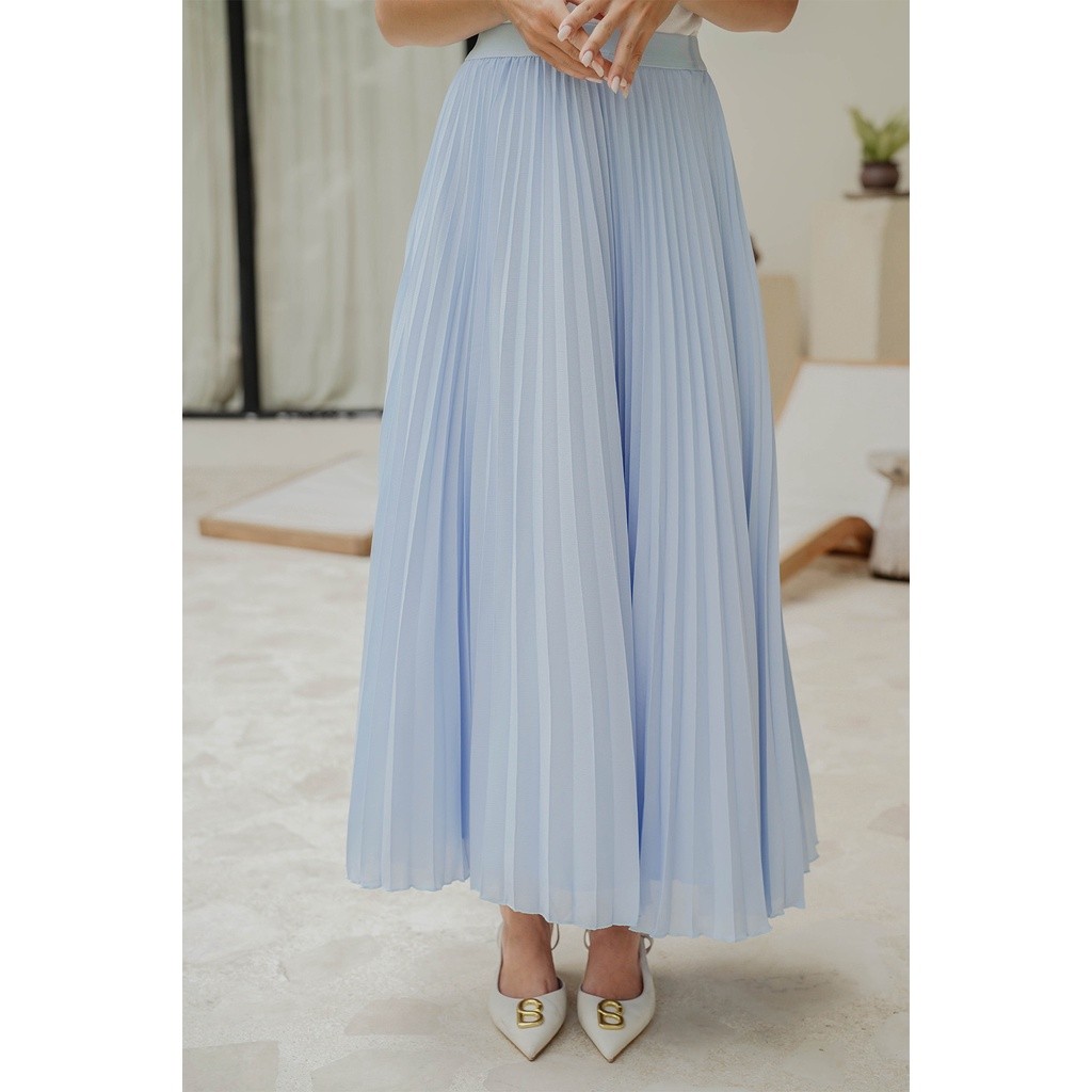 Benang Jarum Chiffon Pleats Skirt - Light Blue