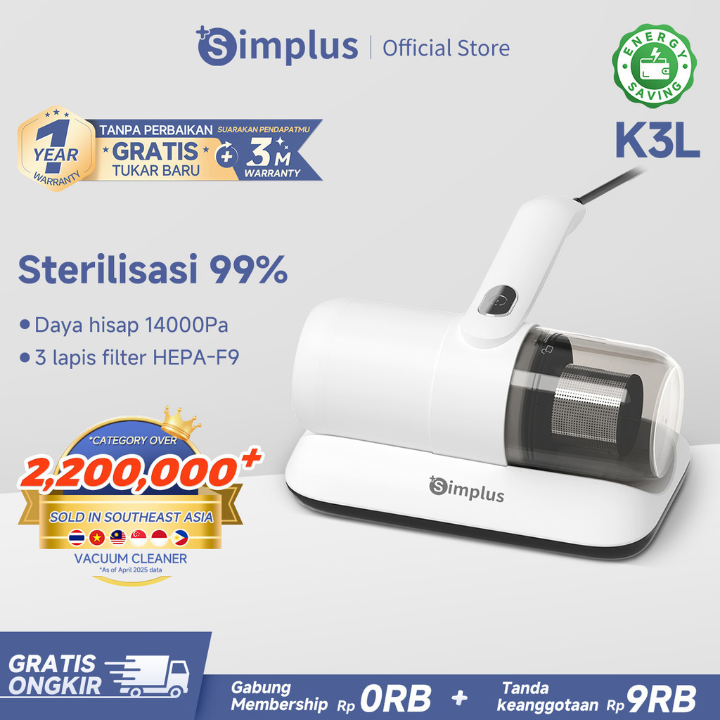 Simplus Pembasmi Tungau 14000Pa Vakum Penghilang Tungau Frekuensi Tinggi Penyedot Debu Kasur