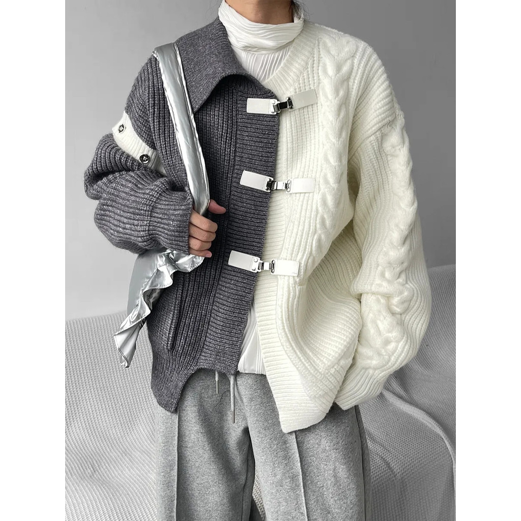 Sweater warna-warni mewah untuk pria dan wanita, jaket kardigan rajutan longgar dan tebal.