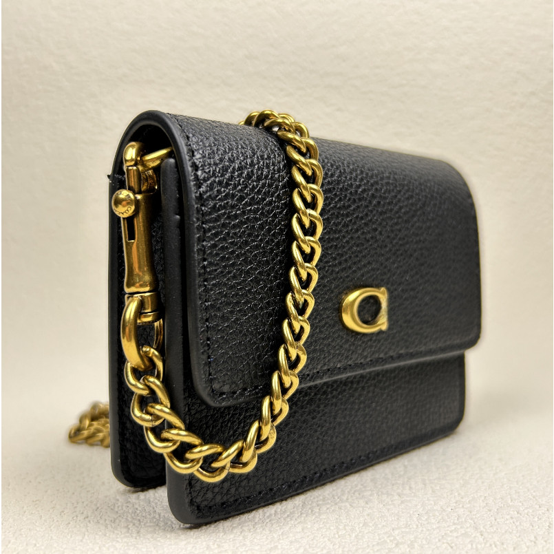 Dompet Kartu Wanita  Tas Selempang Wanita Cch Original Premium Kulit Hitam Rantai Emas - Tas Branded