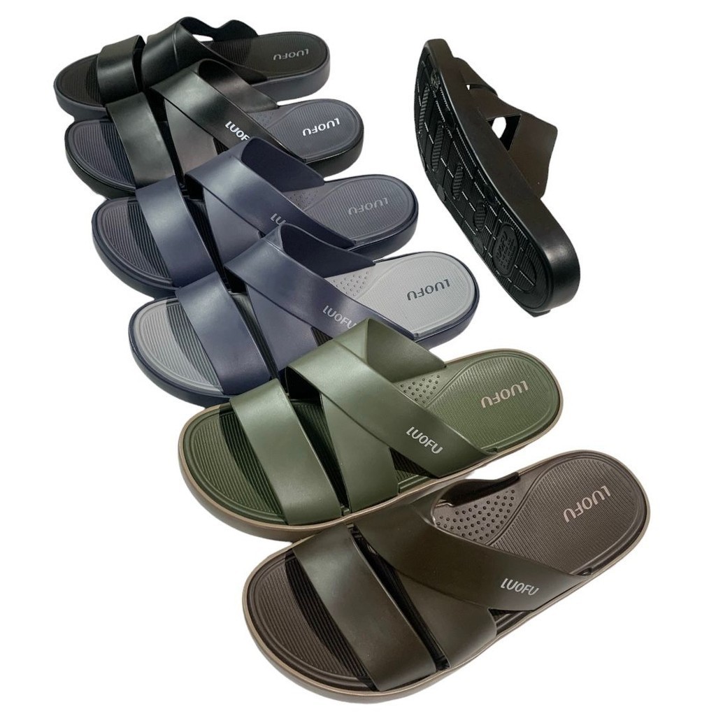 Luofu Sandal Selop Karet Ban Dua Silang Pria Import E7185M-BRE01KW (AQ3) Luofu Import