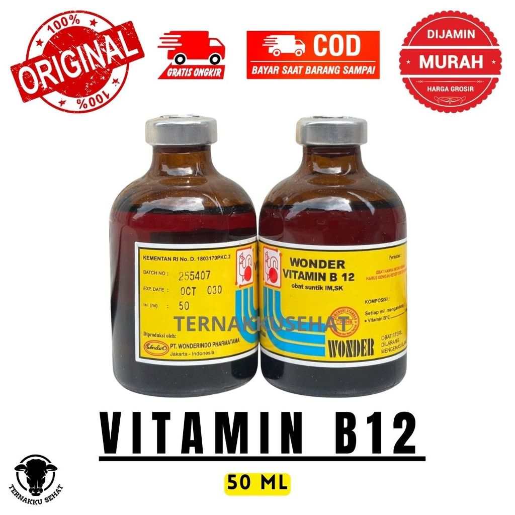 Wonder Vitamin B12 50 ML - Vitamin B12 Anemia & Gangguan Pertumbuhan Hewan Ternak - Wonder