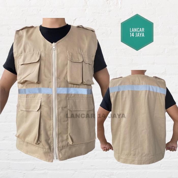 [SAFETY K3] Rompi safety pekerja tambang proyek rompi tukang parkir FREE BET - KREM, XL