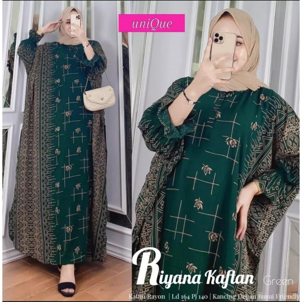 Gamis Rayon Kaftan Wanita jumbo / Riyana Kaftan Motif Garis-garis Size Jumbo Resleting Busui / Gamis