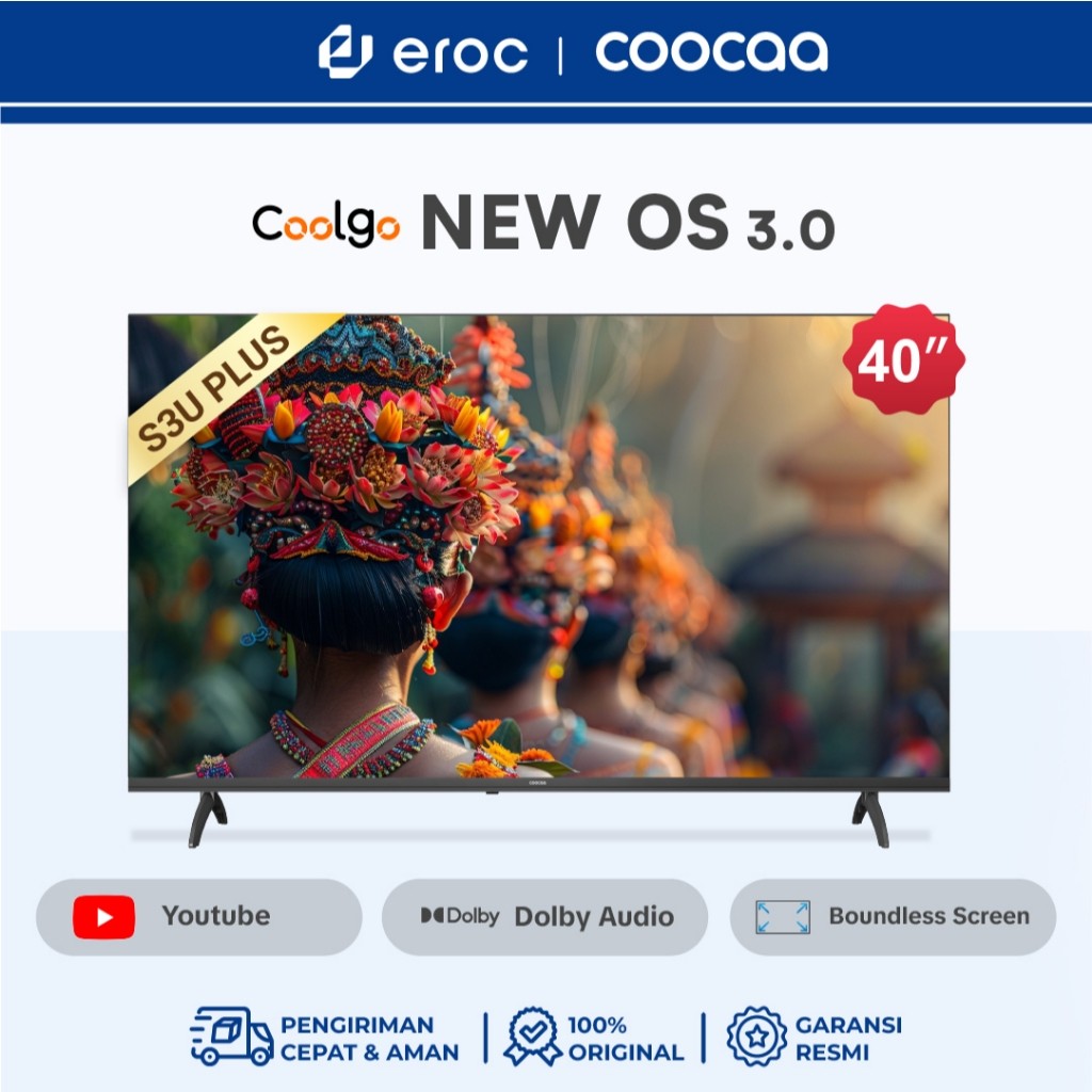 BM COOCAA Smart TV 40 inch - Coolita 3.0 - 2K LED - Youtube/ Prime Video - Dolby Audio - 40S3U Plus