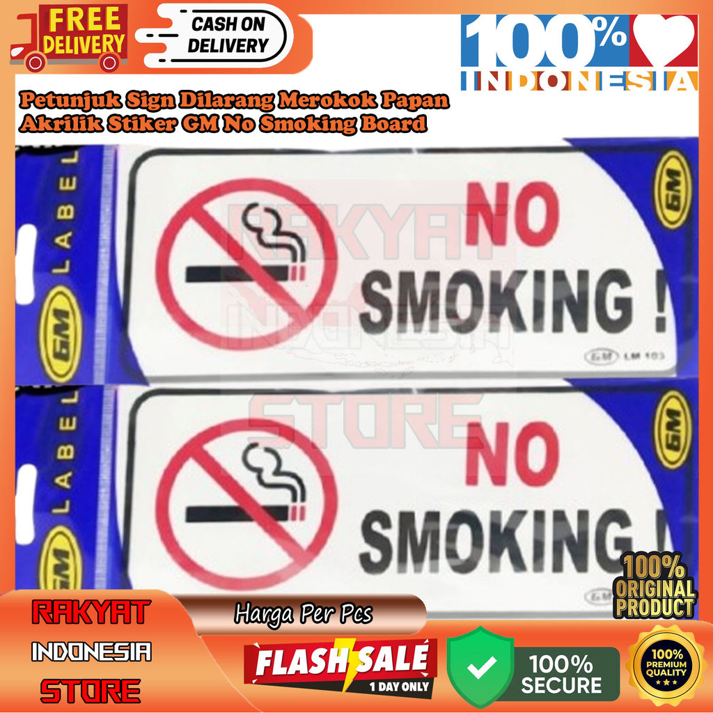 Papan Sign Dilarang Merokok Akrilik Sticker Signage Label Pintu Dinding Kaca Ruangan Kantor Masjid M
