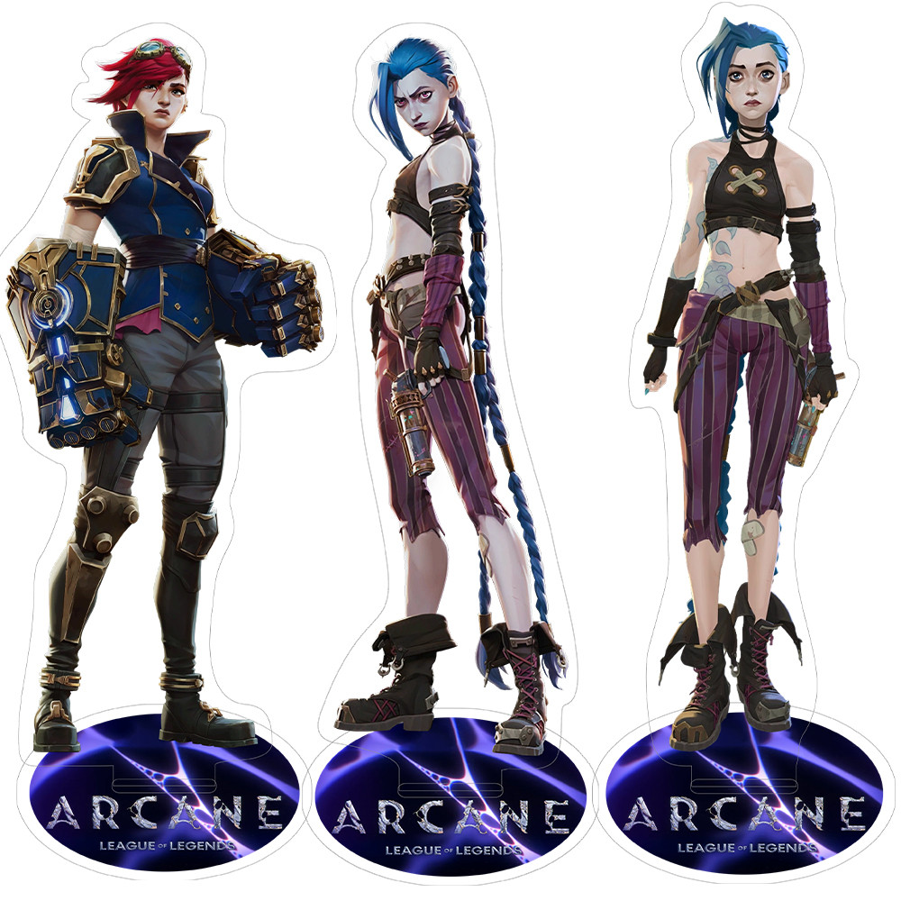 Anime Arcane Season 2 Jinx Vi Acrylic Stand Model Plate Figure Caitlyn Ekko Figurine Desk Decoration