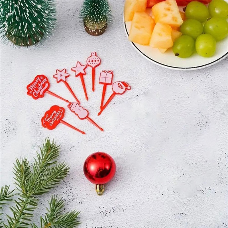 -AA95 Christmas Themed Fruit Picks, Fruit Food Fork Picks Set, Mini Toothpick Forks, Reusable Lunch 