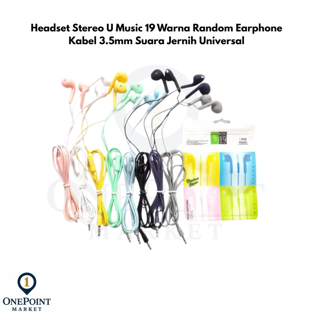 Headset Stereo U Music 19 Warna Random Earphone Kabel 3.5mm Suara Jernih Universal