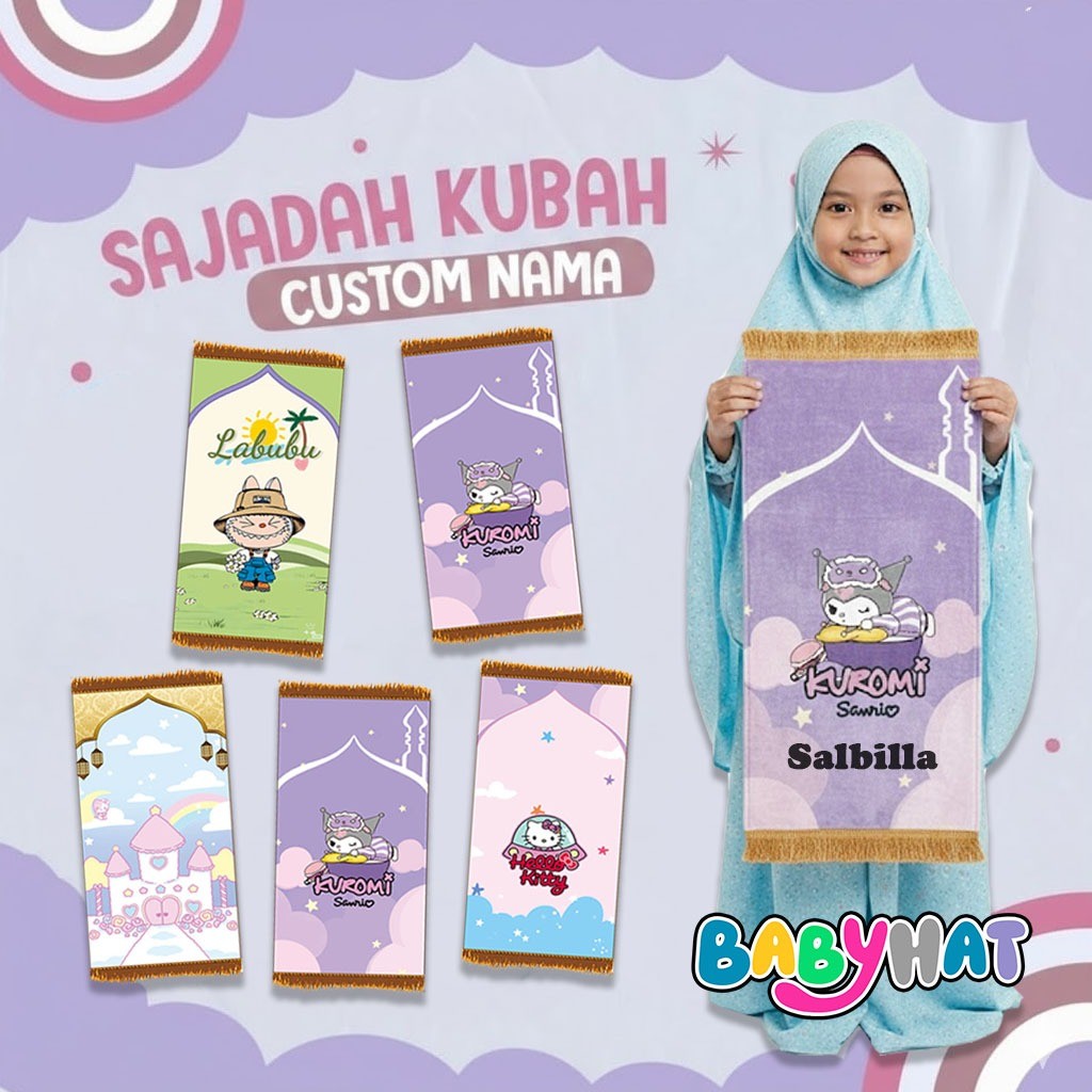 Sajadah Anak Karakter Kartun Lucu dan Imut Free Pouch Dan Bordir Nama