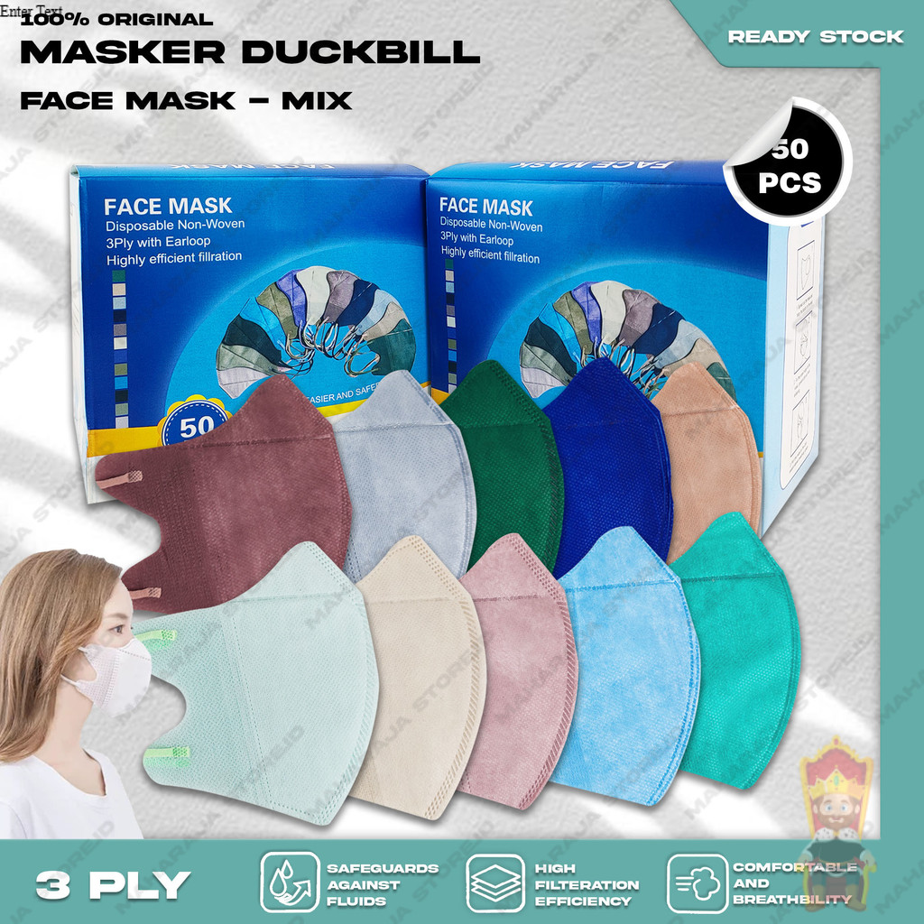 Masker Duckbil FACEMASK 3Ply isi 50Pcs Warna Mix Soft Nude Duckbill 3 Ply Earloop Surgical Mask Keme