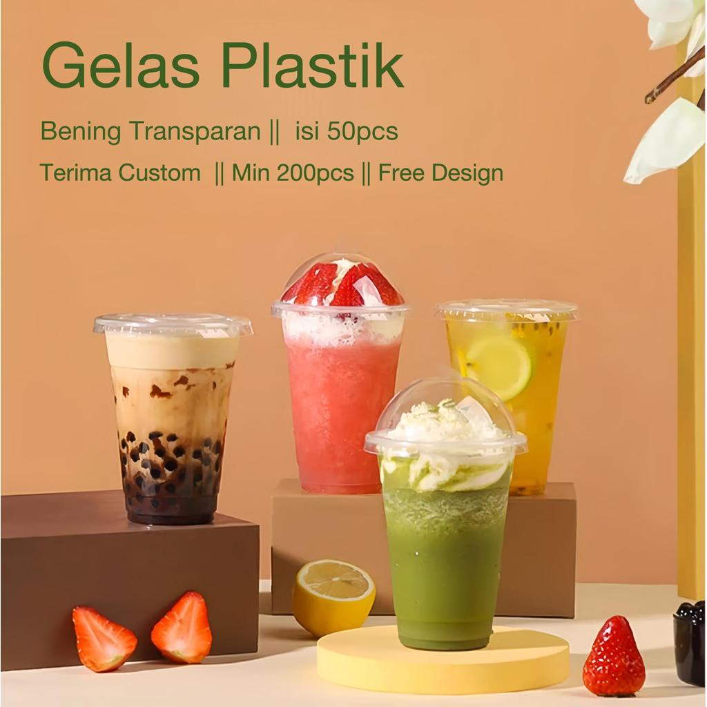 [50pcs]Gelas Plastik 14oz 16oz 24oz cup diameter 90mm+Tutup / Gelas Plastik Tebal /Gelas PP Bening/P