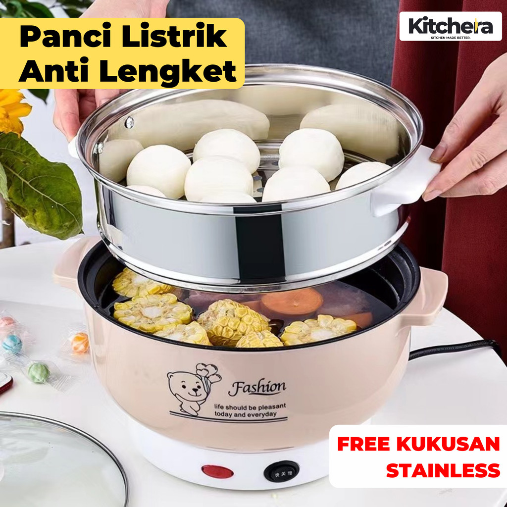 Panci Listrik Serbaguna Free Kukusan Panci Elektrik Multifungsi Steamer Panci Kukus